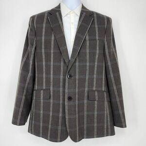 Joseph Abboud Gray Plaid Linen Blend Sport Coat Mens Large Modern Smart Casual